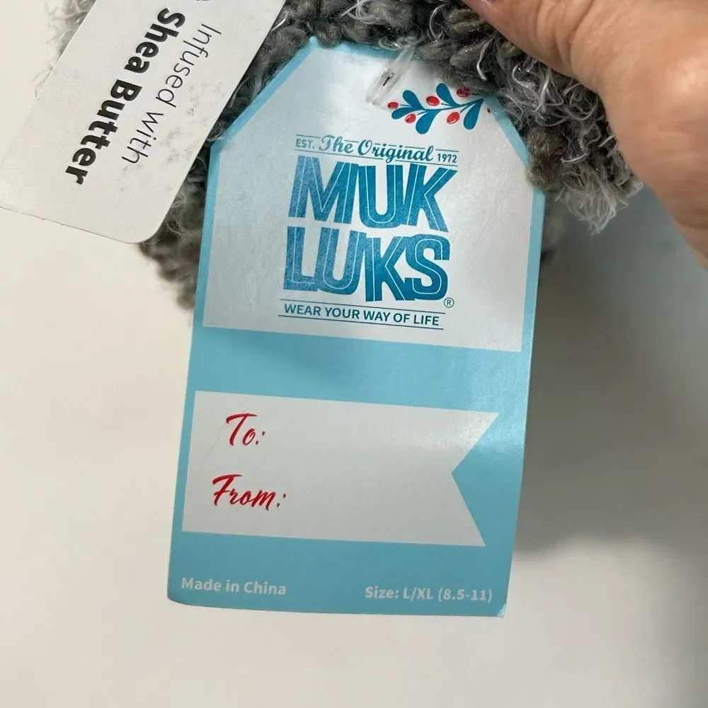 NEW Muk Luks Grey Marled Knit Fuzzy Socks Infused w/Shea Butter size 8.5-11 NWT